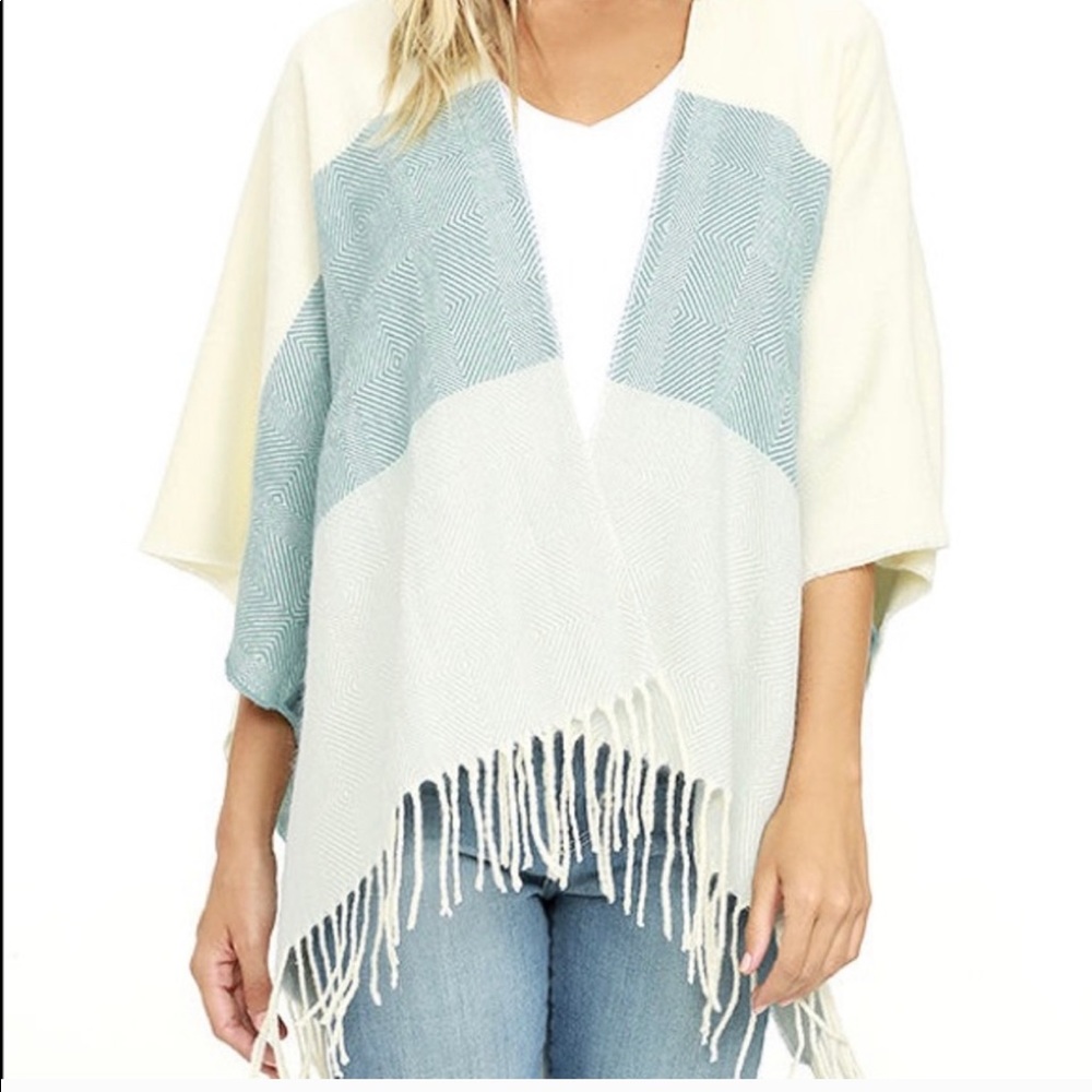 Lulus Glacial ridge cream and mint poncho one size